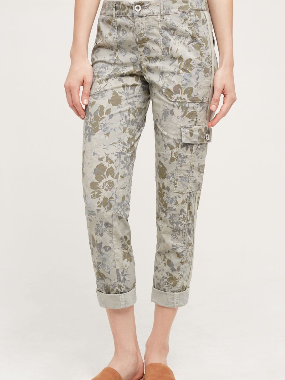 Anthropologie Hei Hei Wanderer Floral Cargos Pants Stretch Green Motif Boho Sz 8